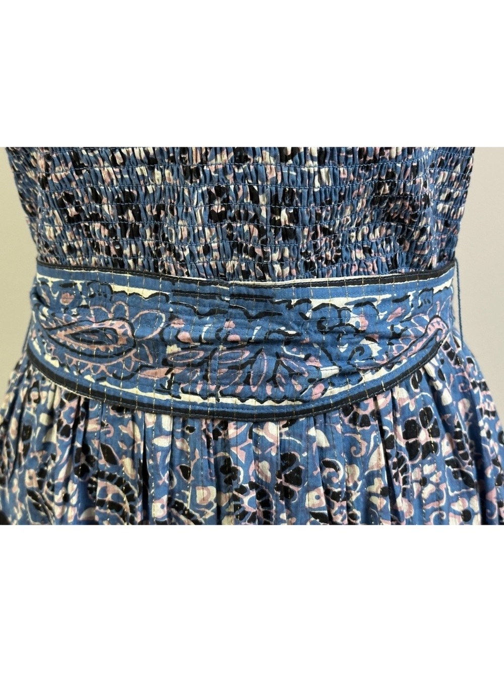 Cleobella Autumn Midi Dress Blue Paisley Floral Flutter Sleeve Smocked Size M - Picture 7 of 14